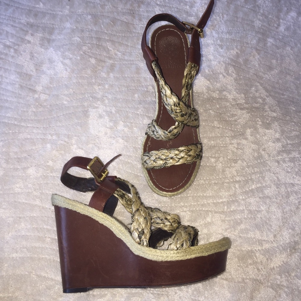 VINCE CAMUTO WEDGE SANDAL HEELS  JUTE STRAPS 6.5